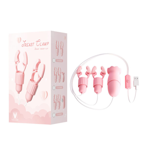 OV046B-Rosa_5 Prendedores de Mamilos de Pressão com Mini Cápsula Vibratória e Capa com Língua 12 Modos de Vibração