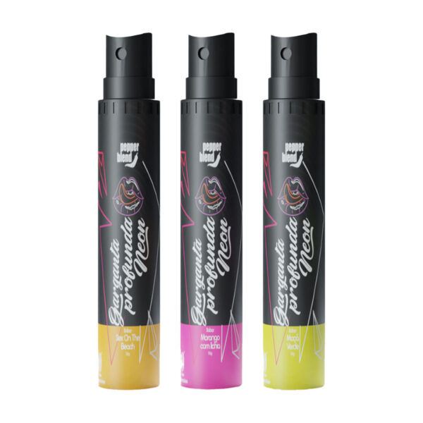 PB408-Morango-com-Lichia_3 Garganta Profunda Bala LĂquida Extra Forte Dessensibilizante em Spray Linha Neon 18ml Pepper Blend