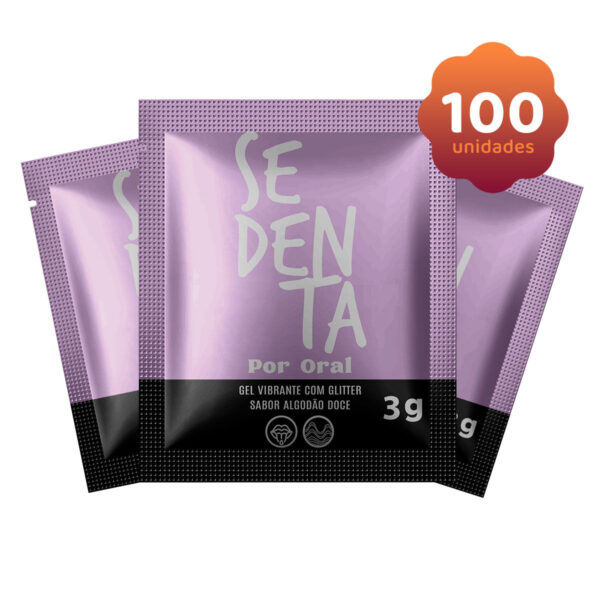Kit Erótico com 100 Sachês Sedenta Por Oral Algodão Doce 3g Pepper Blend
