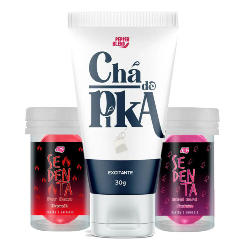 Kit Erótico com Chá de Pika, Pepper Ball Sedenta Por Sexo e Pepper Ball Nível Hard