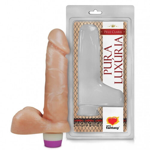 PC026_1 Prótese Pura Luxúria Realístico com Escroto e Vibro 16x3,5 cm Sexy Fantasy