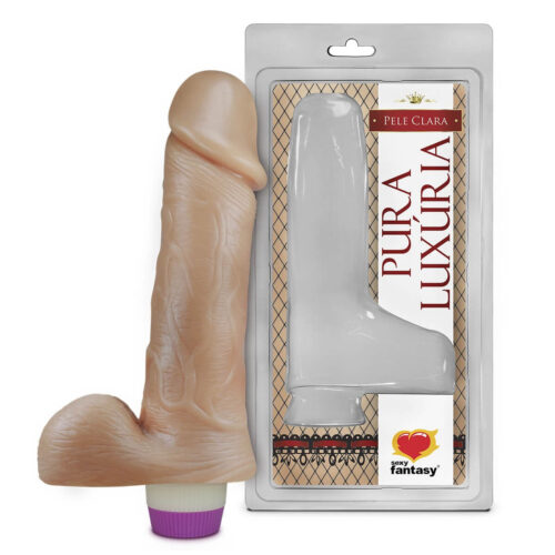 PC028_1 Prótese Pura Luxúria Realístico com Escroto e Vibro 18x4,4 cm Sexy Fantasy