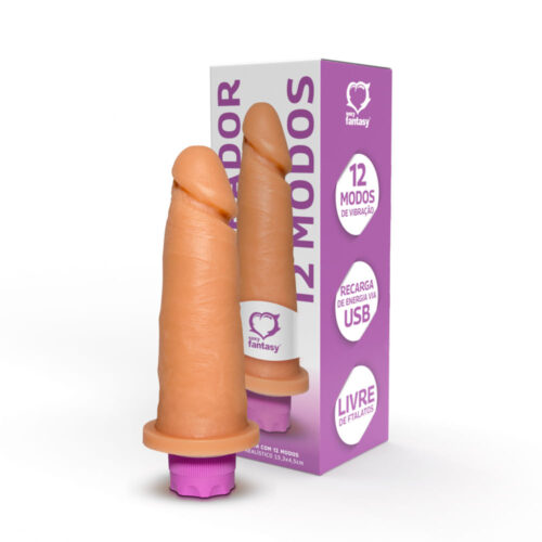 Pênis Realístico Vibro com 12 Modos de Vibração 15,3x4,5cm Sexy Fantasy