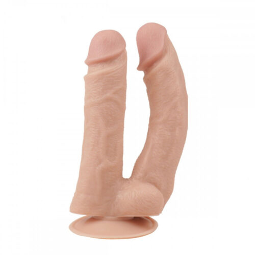 PE001G-Bege_1 Prótese Realística Dupla com Ventosa e Escroto Vip Mix