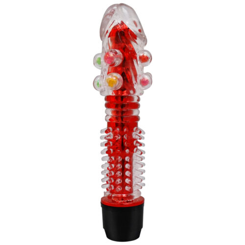 PE011C-Vermelho_1 Vibrador Multivelocidade com Capa Texturizada e Pérolas Massageadoras Vip Mix