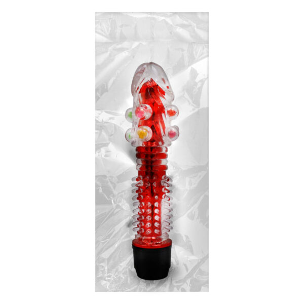 PE011C-Vermelho_2 Vibrador Multivelocidade com Capa Texturizada e Pérolas Massageadoras Vip Mix