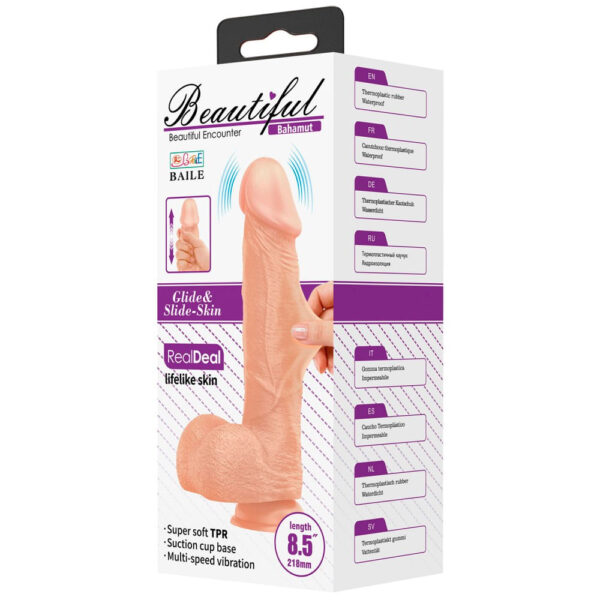 PE013C-Bege_9 Beautiful Bahamut Prótese Realística com Vibrador Multivelocidades Interno 21,8 x 4,3 cm Vip Mix
