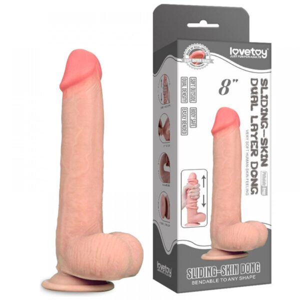 PE085-Bege_3 Lovetoy Sliding-Skin Dong Prótese Realística com Ventosa 18cm Vip Mix