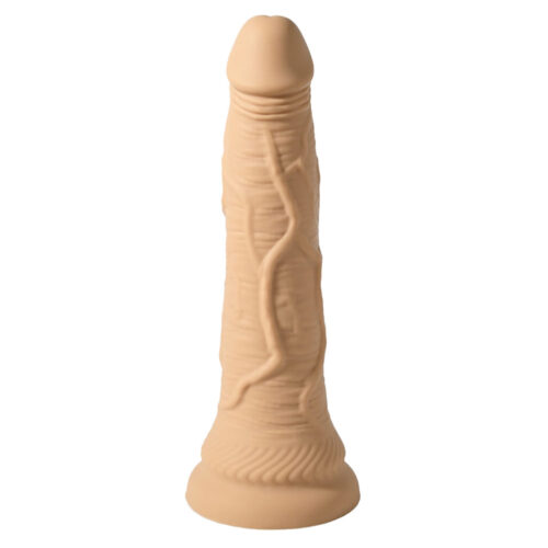 PE227A-Bege_1 Pênis de Silicone Líquido com Veias Salientes e Ventosa 23x4cm Vip Mix