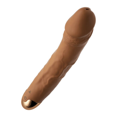 PE228-Marrom_1 Lilo Pênis Rotativo de Silicone 20,8x4cm com 10 Modos de Vibração Vip Mix