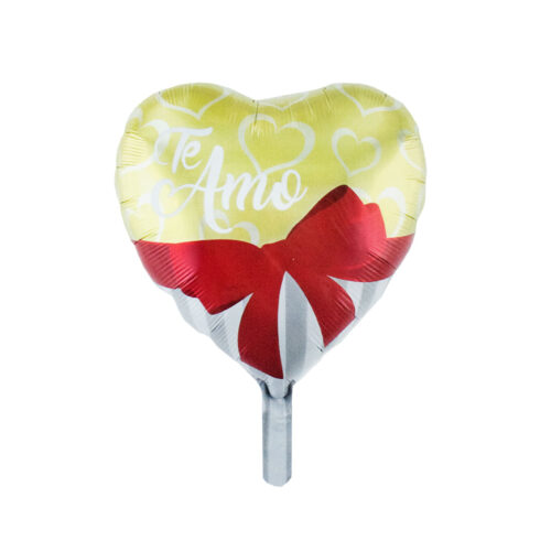 PF10147DR-Dourado_1 Balão Metalizado Coração Te amo com Laço PTD Festas