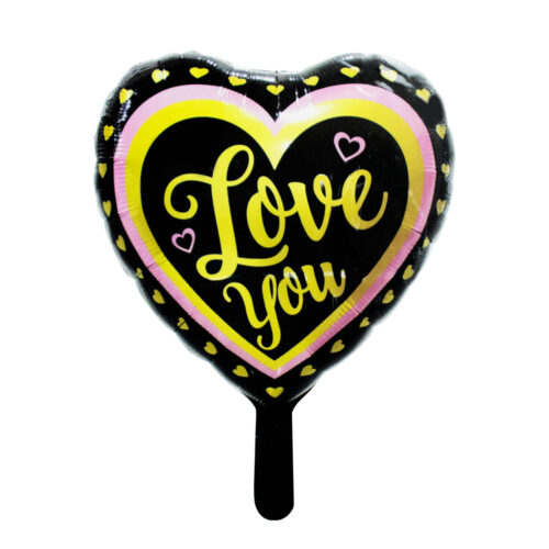 PF10840PT-Preto_1 Balão Metalizado Love You com Corações PTD Festas - Balão Metalizado Love You