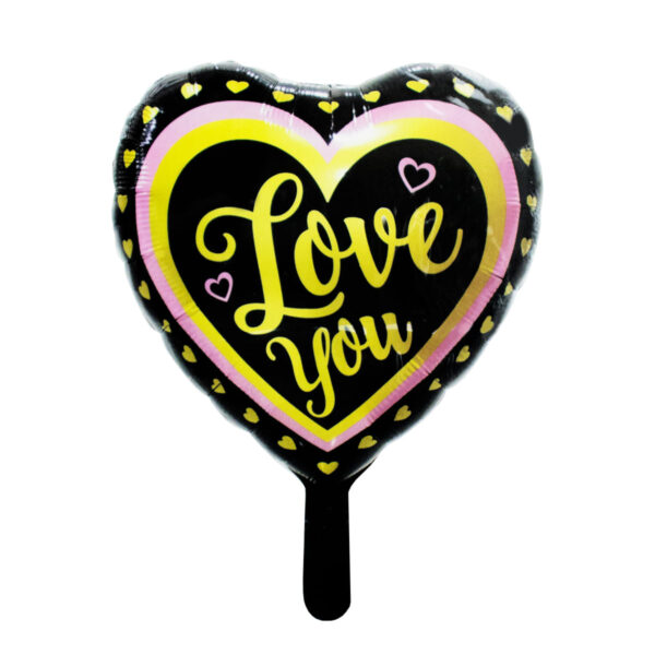 PF10840PT-Preto_1 Balão Metalizado Love You com Corações PTD Festas - Balão Metalizado Love You