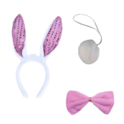 PF1600RS-Rosa_1 Kit Tiara de Coelho com Gravata Borboleta Ponto das Festas