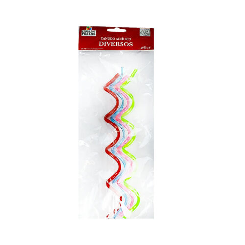 PF30243CL-Colorido_1 Canudo Acrilico Ondulado Divertido 23CM com 4 Unidades Ponto das Festas - Canudo de Acrilico Ondulado Divertido 23CM Ponto das Festas