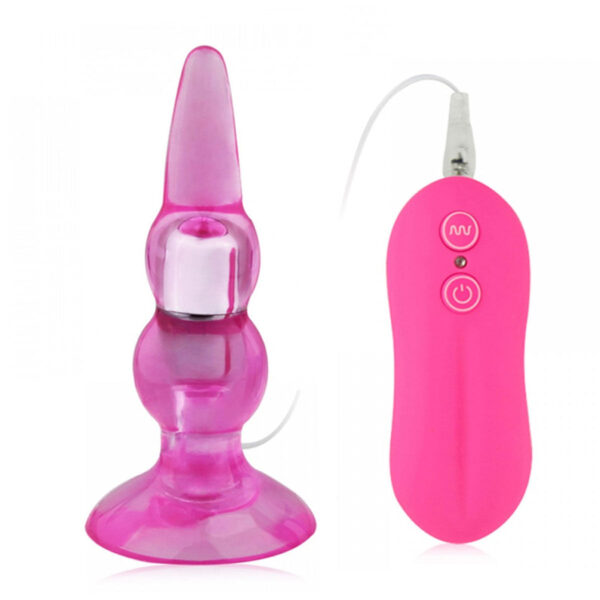 Plug em Silicone Formato Cônico e Relevos com Vibrador e Controle Miss Collection