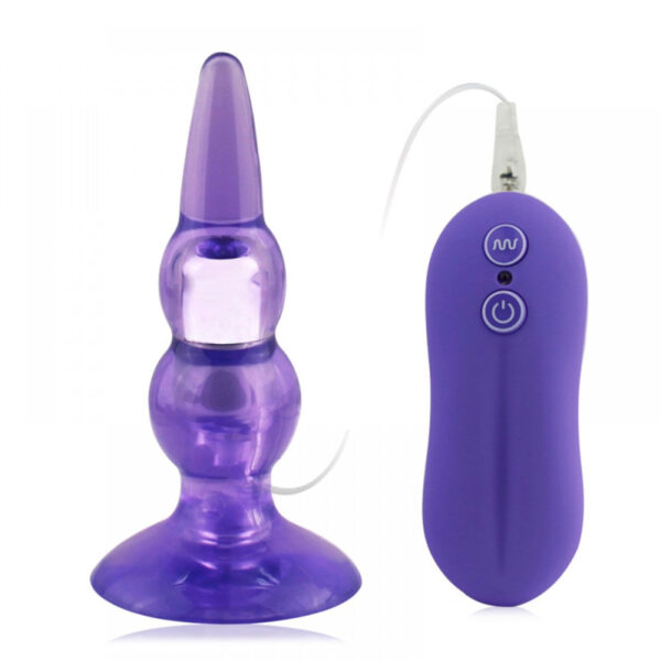 Plug em Silicone Formato Cônico e Relevos com Vibrador e Controle Miss Collection