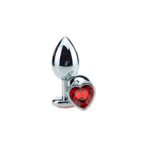 PL009P-Vermelho_1 Plug Anal em Alumínio, Base em Formato de Coração com Pedra ColoridaMiss Collection
