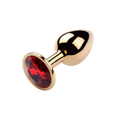 PL088-P-Vermelho_1 Plug Anal Dourado com Pedra Redonda Vip Mix