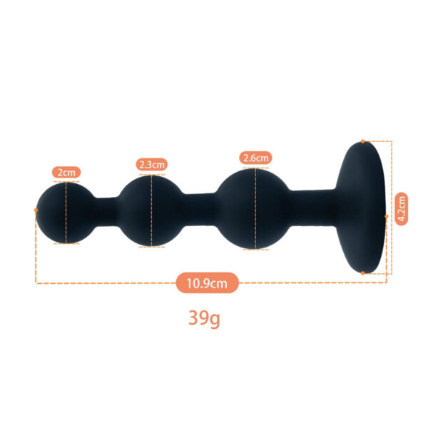 PL145-Preto_5 Plug Anal Escalonado em Silicone com Base de Pedra Vip Mix
