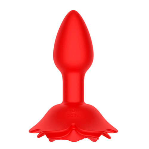 PL182-Vermelho_1 Plug Anal Flor de Silicone com 10 Modos de Vibração e Rotação com Controle Remoto Vip Mix