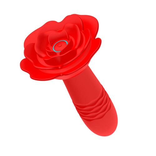 PL184-Vermelho_1 Plug Anal Flor de Silicone com 10 Modos de Vibração e Vai e Vem com Controle Remoto sem Fio Vip Mix