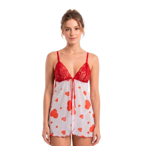PS8486-CR-VM_1-1 Camisola Sensual Larissa em Renda e Tule com Corações Pimenta Sexy