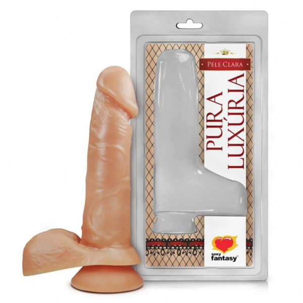 Prótese Pura Luxúria Realístico com Escroto e Ventosa 16x3,5 cm Sexy Fantasy