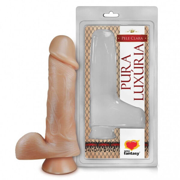 PV009_1 Prótese Pura Luxúria Realístico com Escroto e Ventosa 16,2x4,4 cm Sexy Fantasy