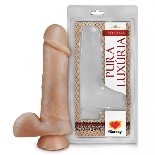 Prótese Pura Luxúria Realístico com Escroto e Ventosa 18x4,4 cm Sexy Fantasy