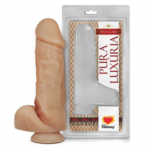 PV015_1 Prótese Pura Luxúria Realístico com Escroto e Ventosa 18 x 5cm Sexy Fantasy