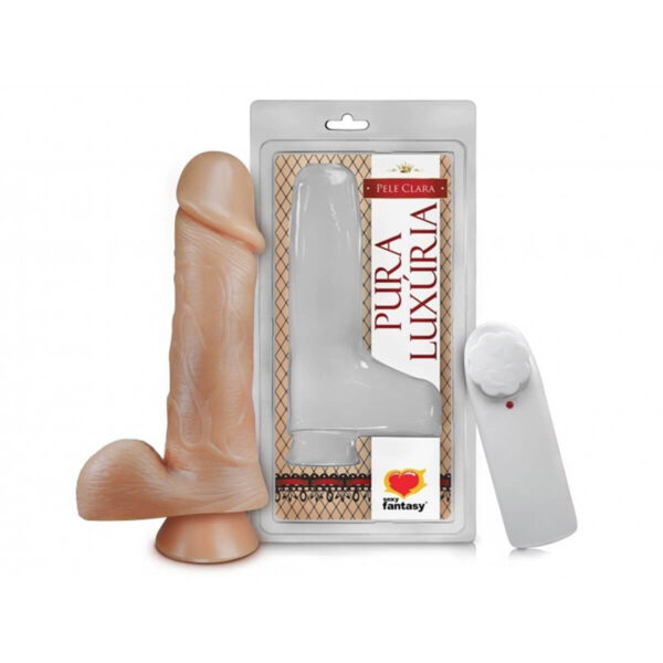 Prótese Pura Luxúria Realístico com Vibro Escroto e Ventosa 18x4,4 cm Sexy Fantasy