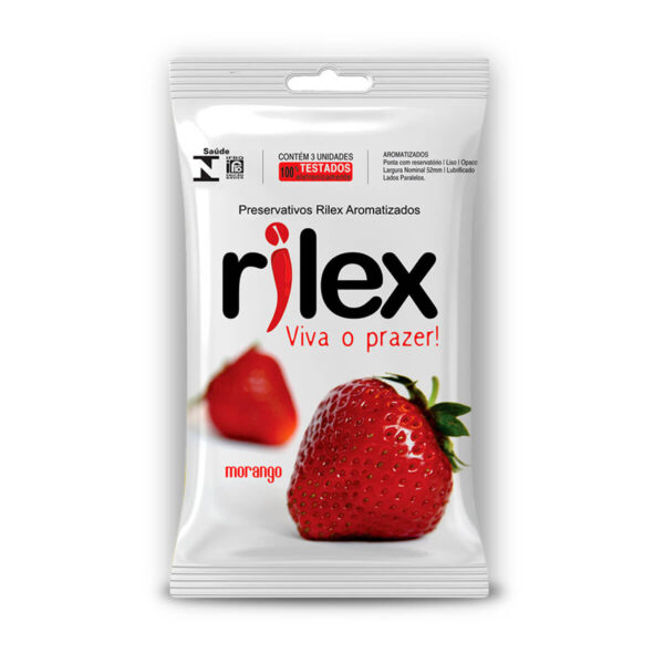 R126_1 Preservativo Lubrificado com Aroma de Morango 3 Unidades Rilex