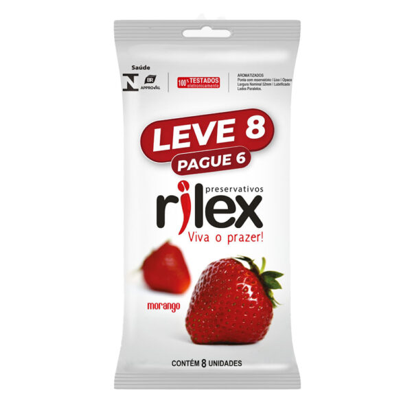 R345-Morango_1 Preservativo Lubrificado com Aroma de Morango Leve 8 Pague 6 Rilex