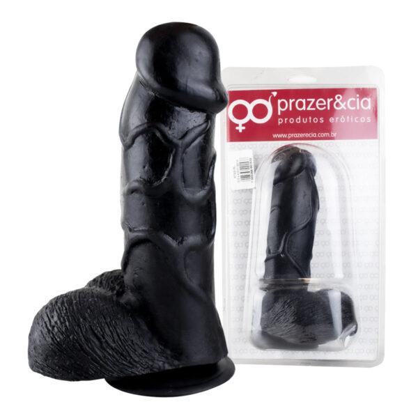 R7BSVBL-Preto_2 Prótese Maciça com Escroto Glande Texturas Realistas 18,5 x 4,8 cm Prazer e Cia