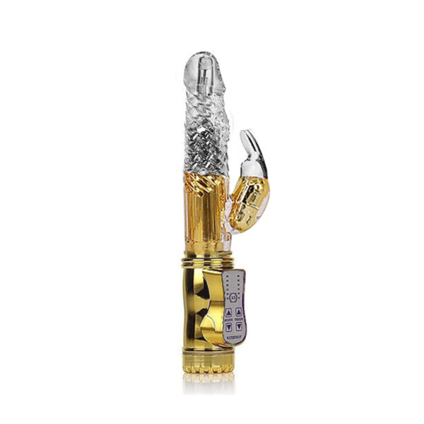RT002G-Dourado_2 Vibrador Rotativo 36 Funções com Estimulador Clitoriano 22,5x3x5 Miss Collection
