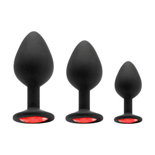 RYTZ-977-Vermelho_1 Seamless Butt Starting Kit com 3 Plugs Anal com Pedra 3R Import