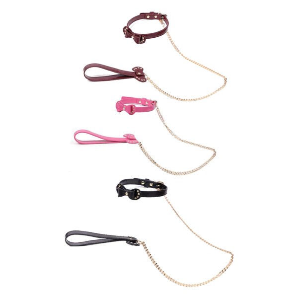 S8071-Rosa_3 Coleira com Guia de Corrente para Fetiche Sexy Import