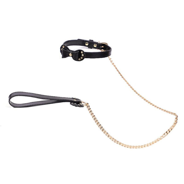 S8072-Preto_1 Coleira com Guia de Corrente para Fetiche Sexy Import
