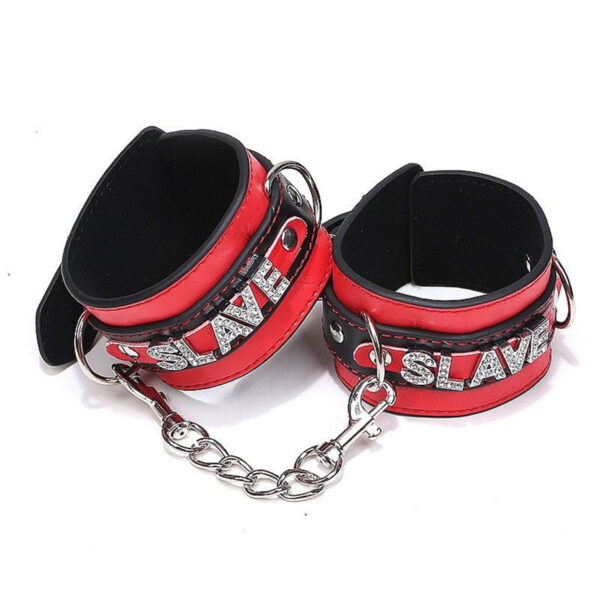 S8081-Preto-com-Vermelho_1 Slave Algema com Corrente e Fivelas em Couro Luxo Sexy Import