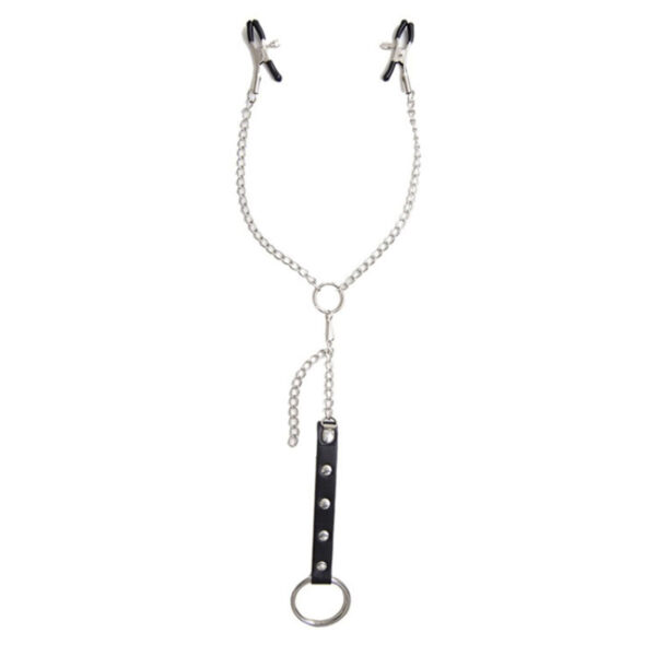 SA007_3 Prendedor para Mamilos Masculino com Corrente e Anel Peniano em Metal Miss Collection