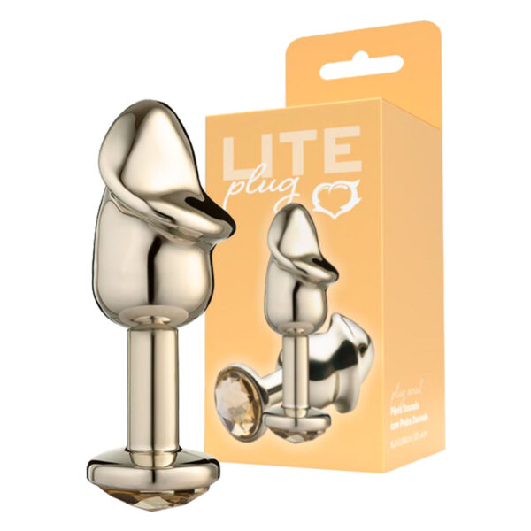 Plug Anal Penis Metalizado 8,2 X 2,86cm com Pedra Linha Lite Plug Sexy Fantasy