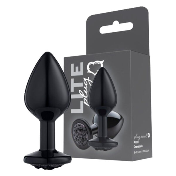 SF273-Preto_3 Plug Anal M Metalizado com Pedra Cravejada Linha Lite Plug Sexy Fantasy