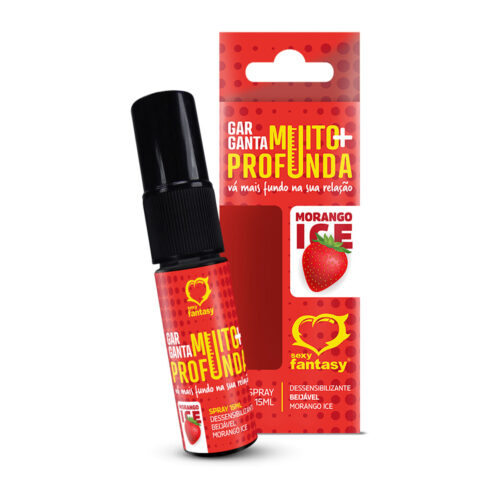 SF5034-Morango_1 Garganta Muito Mais Profunda Ice Dessensibilizante em Spray Beijável 15ml Sexy Fantasy