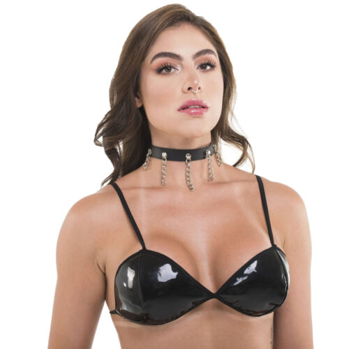 Coleira com Correntes em Couro Sintético Linha Sado Sexy Fantasy