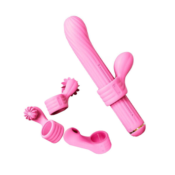 SI4028-Rosa_2 Vibrador de Ponto G com 4 Acessórios para Clitóris Magic Stick Sexy Import