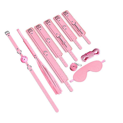 SI8613-Rosa_1 Kit Sado com Venda Mordaça Algema Tornozeleira Chicote e Corda Sexy Import