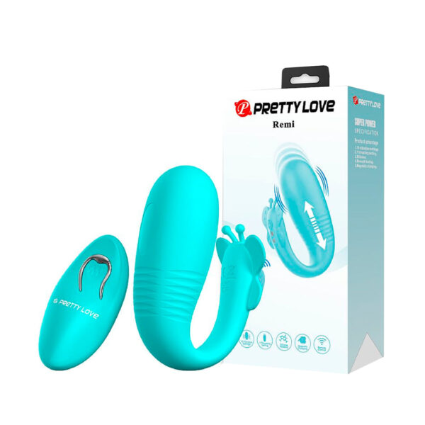 SI9092-Azul_3 Vibrador de Casal Remi Vai e Vem com Estimulador de Clitóris Butterfly e Controle Remoto Sexy Import