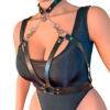 SI9317-Preto_1 Harness com Contorno de Busto em Couro com Fecho na Cintura Sexy Import