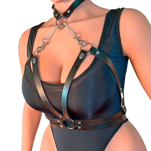 SI9317-Preto_1 Harness com Contorno de Busto em Couro com Fecho na Cintura Sexy Import